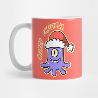 Cute Alien Cartoon with Santa's Hat Mug